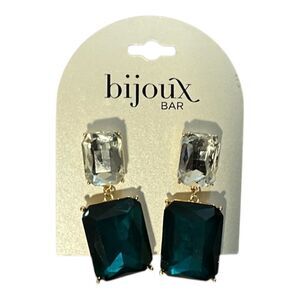 Bijoux Bar emerald green glass drop earrings NWT